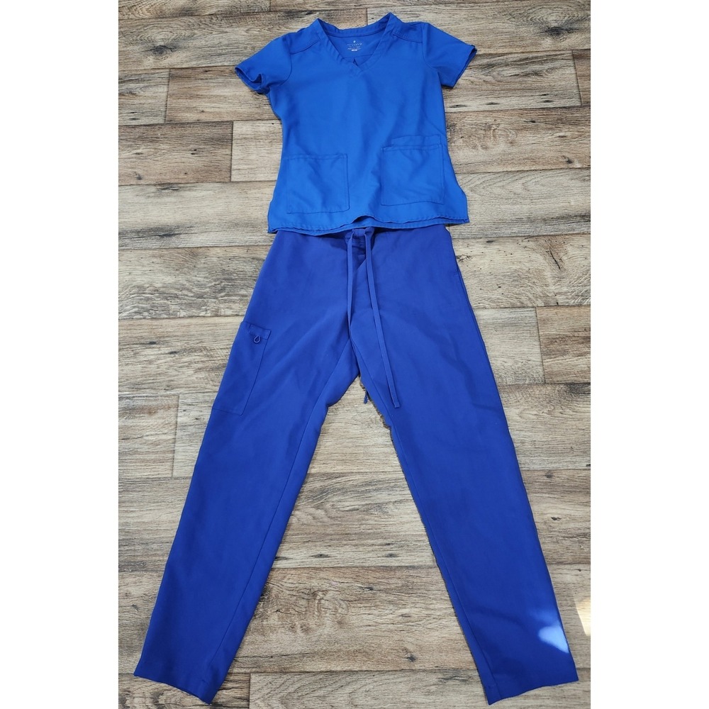 Beyond Scrubs Top XS Extra Small Blue Allheart Pants Medium Set Medical Dental